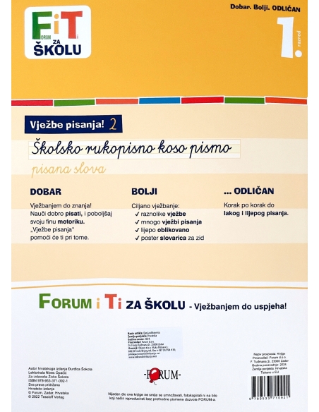 FIT za školu: Vježbe pisanja 2 - koso pismo (1. razred)