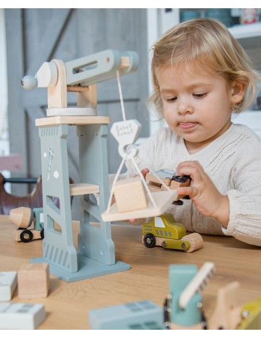 Label Label Drveni set građevinskih vozila sa kranom i blokovima