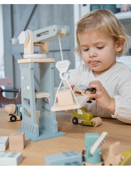 Label Label Drveni set građevinskih vozila sa kranom i blokovima