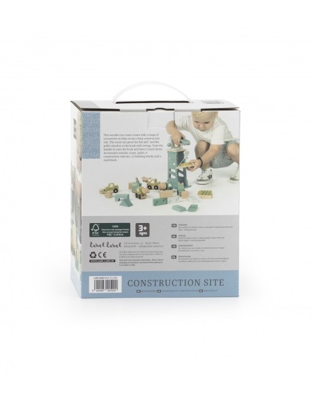 Label Label Drveni set građevinskih vozila sa kranom i blokovima
