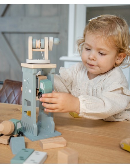 Label Label Drveni set građevinskih vozila sa kranom i blokovima