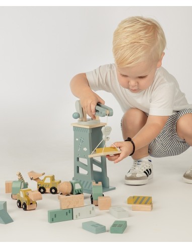 Label Label Drveni set građevinskih vozila sa kranom i blokovima