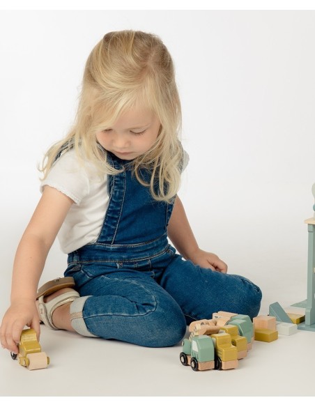 Label Label Drveni set građevinskih vozila sa kranom i blokovima